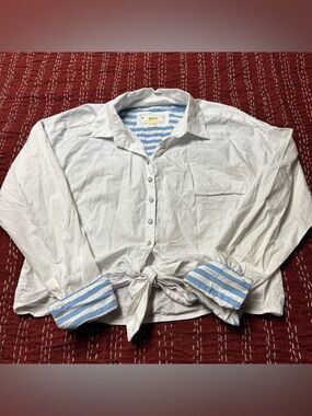 Maeve Anthropologie Women’s White Button-Down Cropped Shirt Tie Front